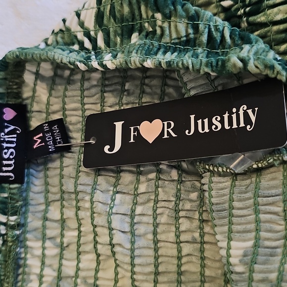 NWT J For Justify Strapless Elastic Bodice Jungle Leaf One Piece Pantsuit MED - Picture 11 of 13